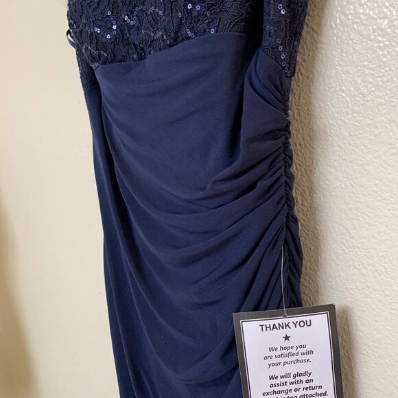 Betsy & Adam Embellished-Top Cap-Sleeve Gown B180 Size 6 Maxi Dress Navy $159 - Picture 8 of 15